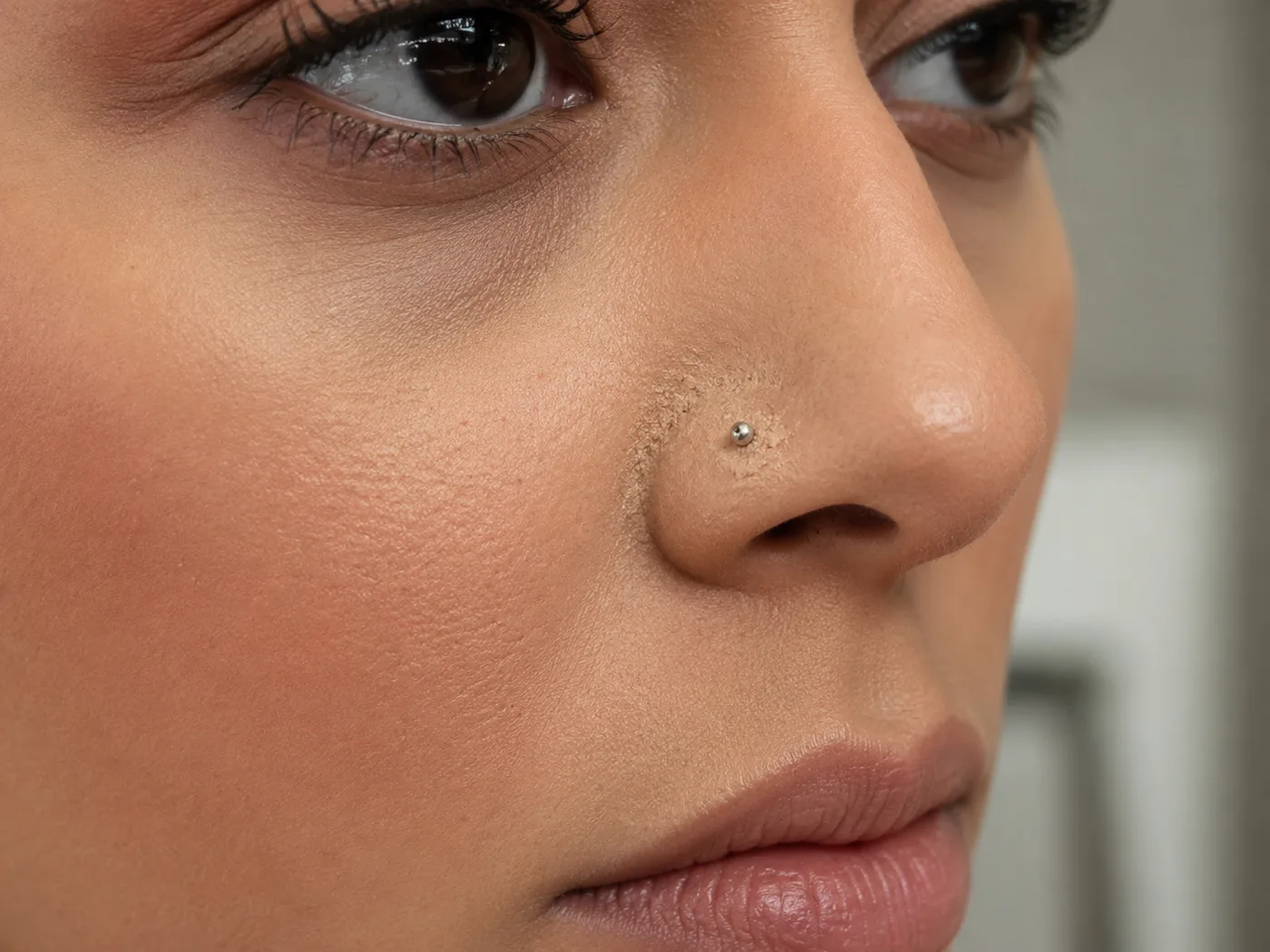 Makeup Settles Around Nose Piercing